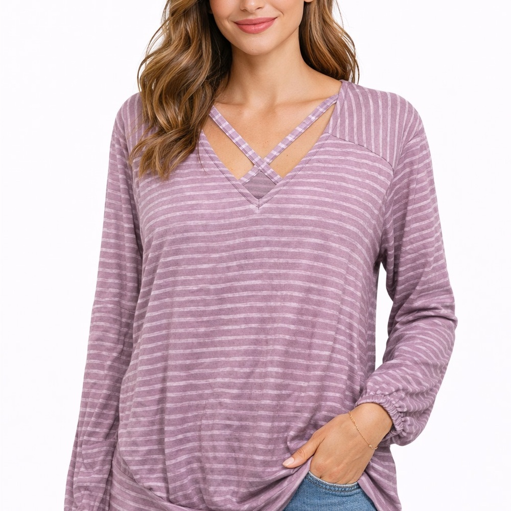 Liverpool Lavender Striped Long Sleeve Top